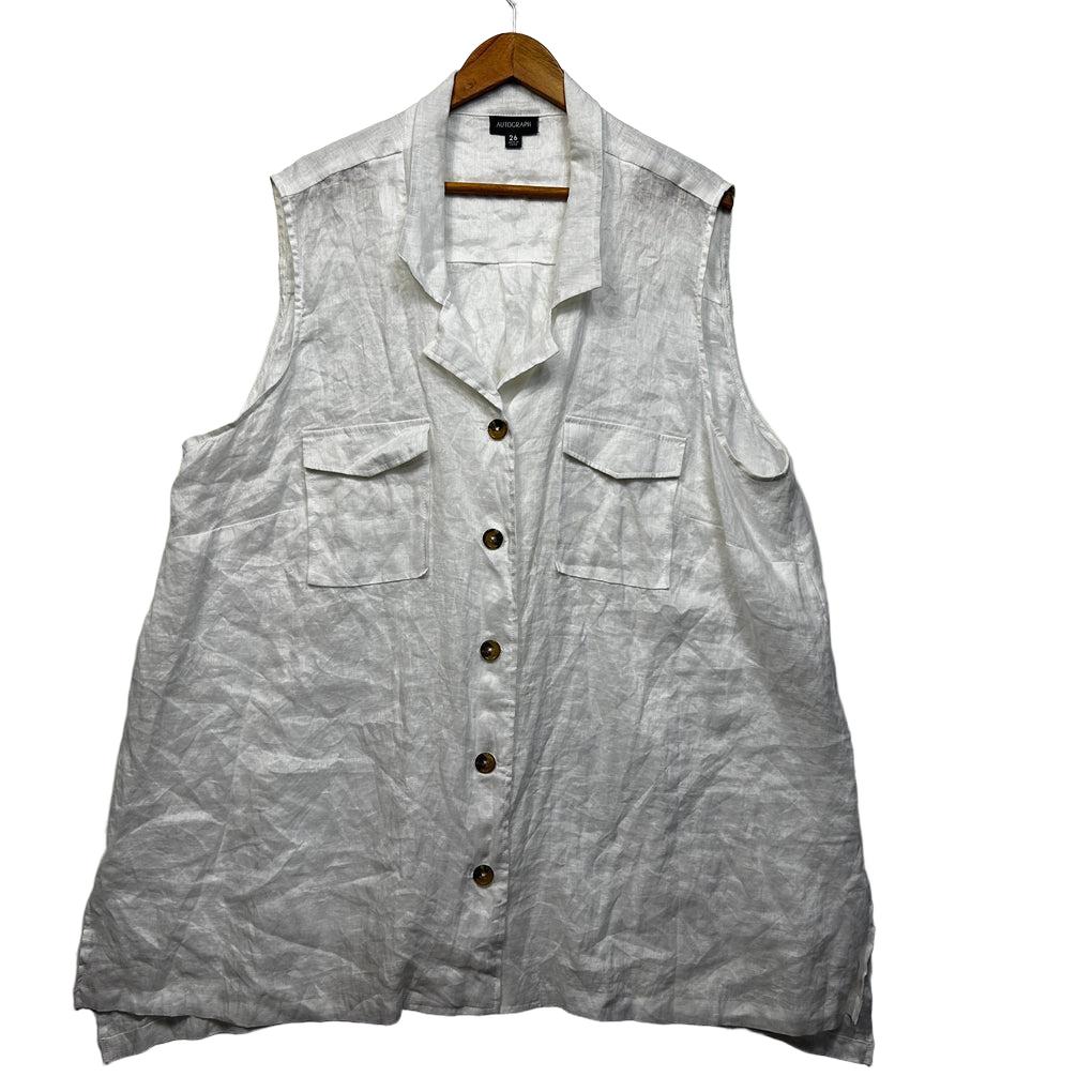 Autograph White Linen Sleeveless Shirt - Size 26