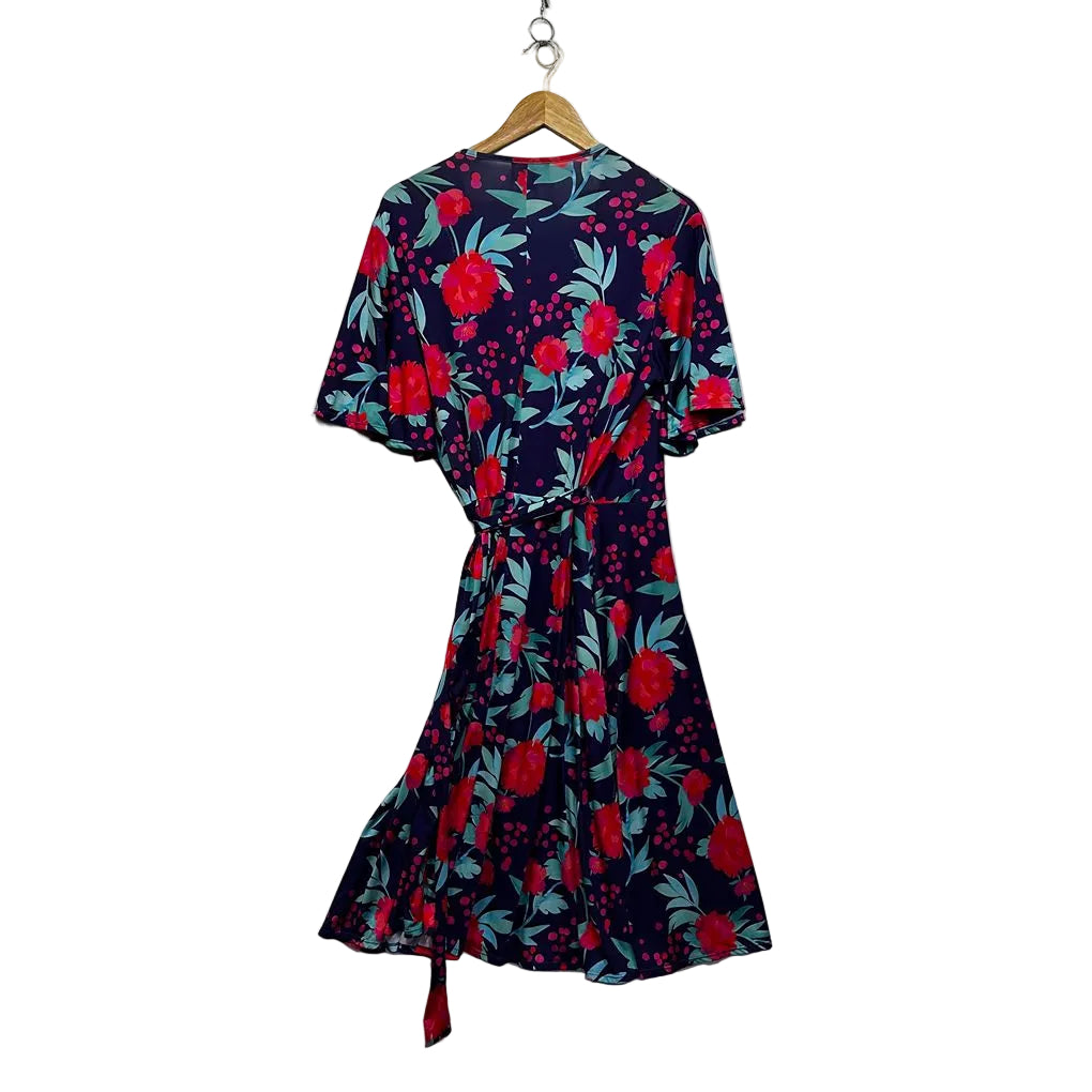 By Samantha Melbourne Navy Floral Wrap Dress - Size 16