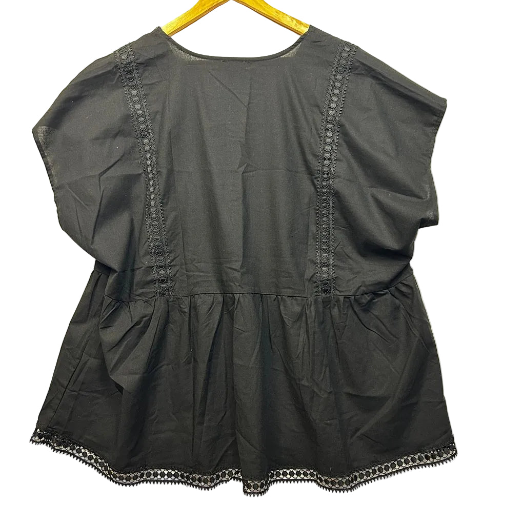 Autograph Black Linen Peplum Top - Size 22
