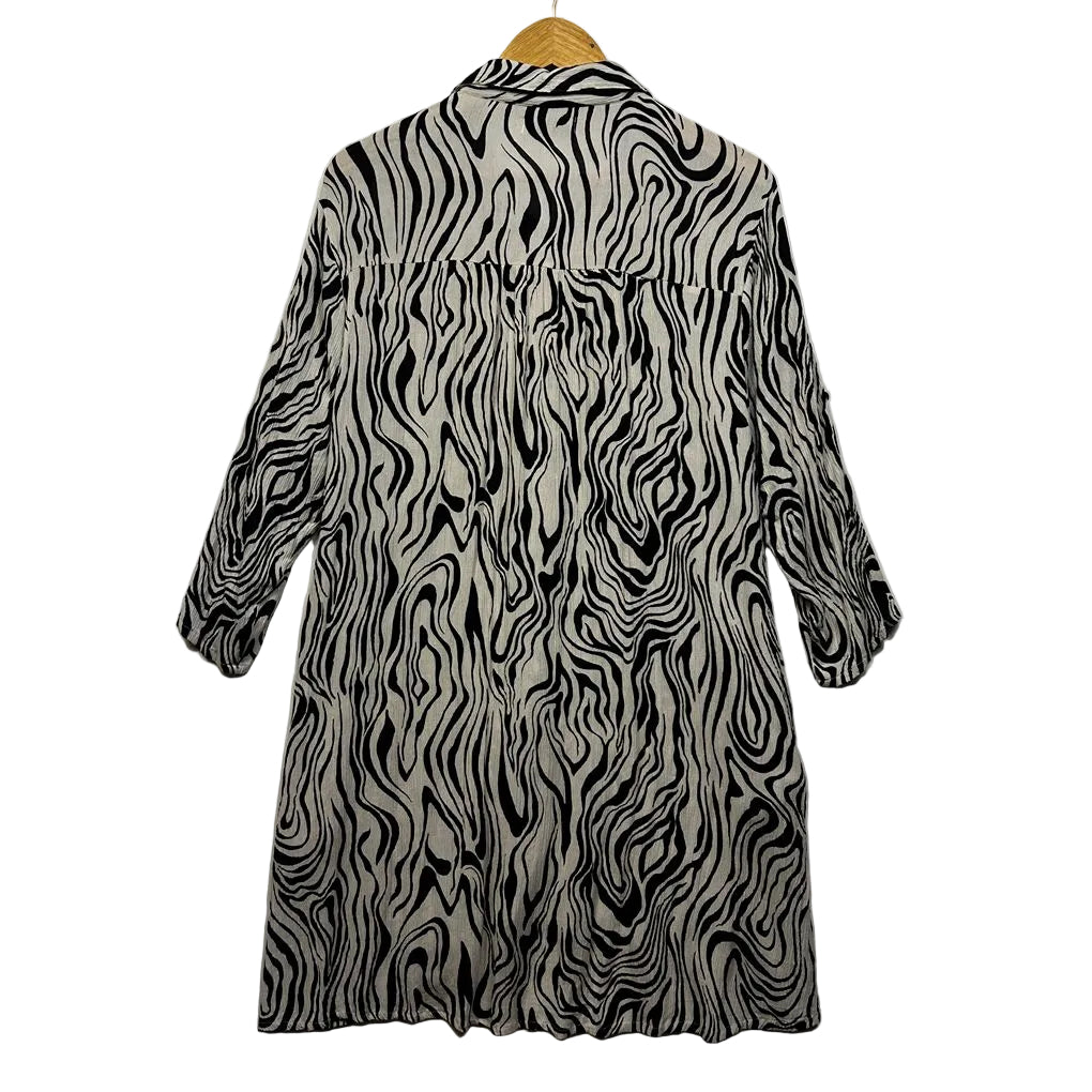 Tree of Life Black & White Zebra Print Shirt Dress - Size XL