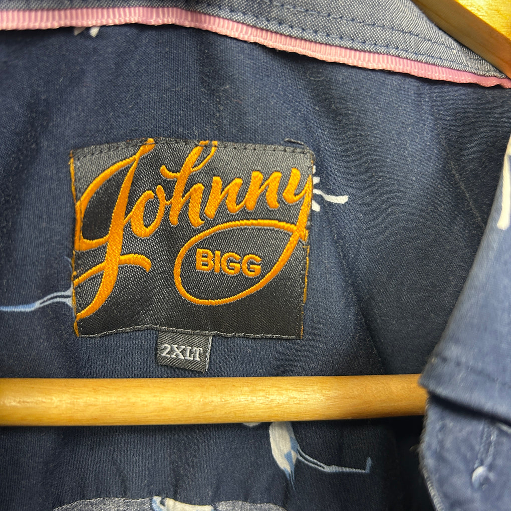 Johnny Bigg Navy Flamingo Print Cotton Shirt - Size 2XLT