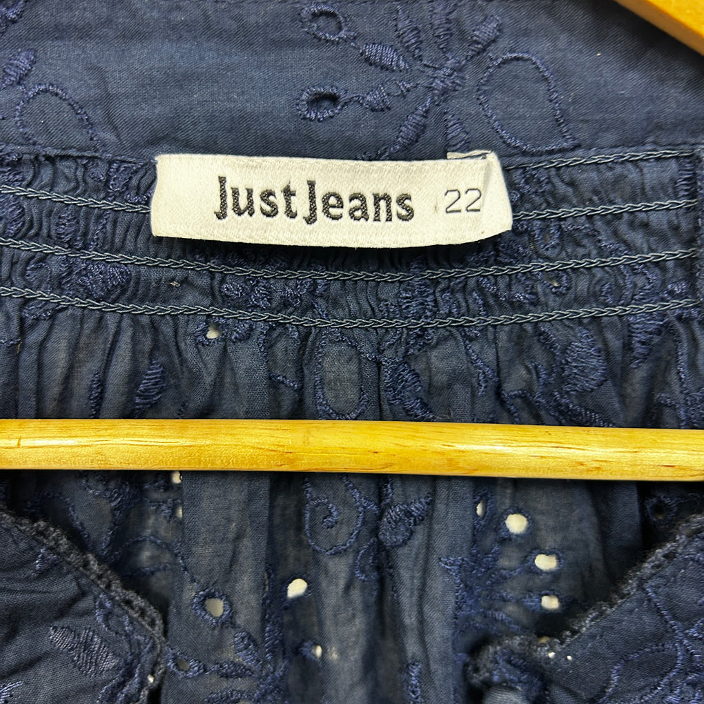 Just Jeans Navy Embroidered Cotton Top - Size 22