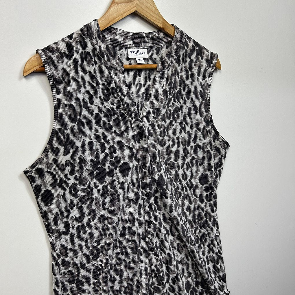 Millers Grey Plus Size Animal Print Sleeveless Top - Size 18
