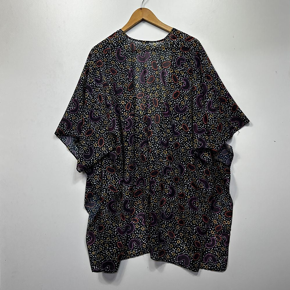 Yarn Black Multicoloured Kimono Open Front Top - One Size