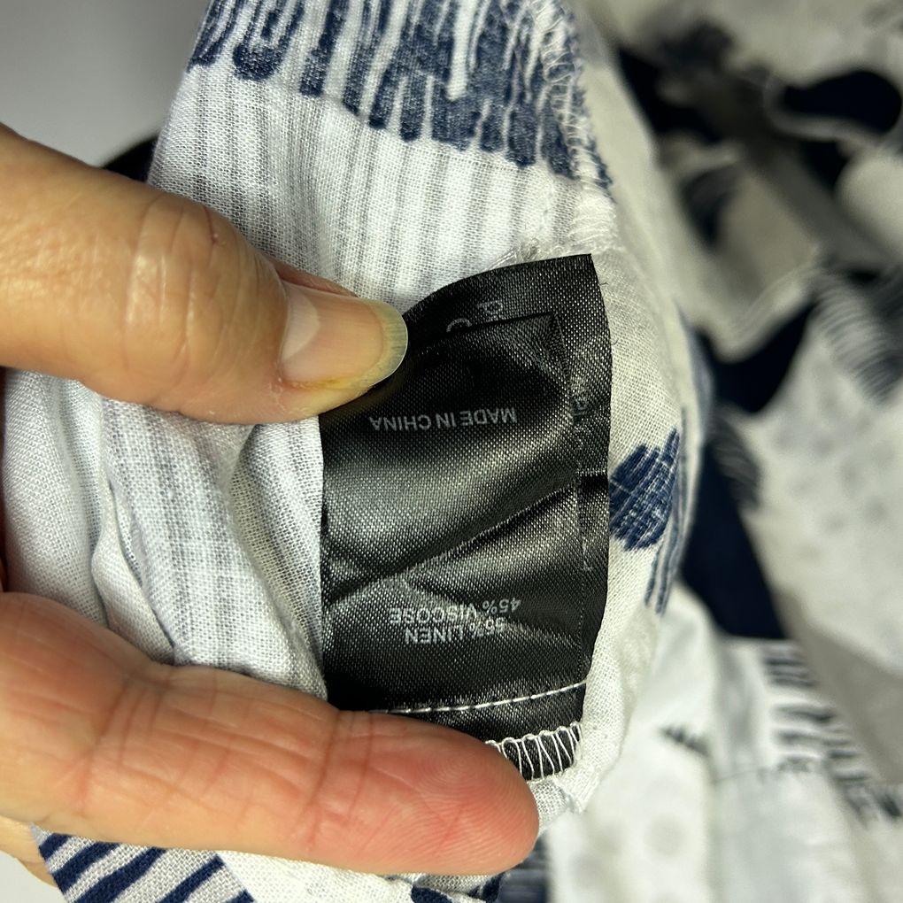 Taking Shape Navy and White Print Linen Top - Size 22