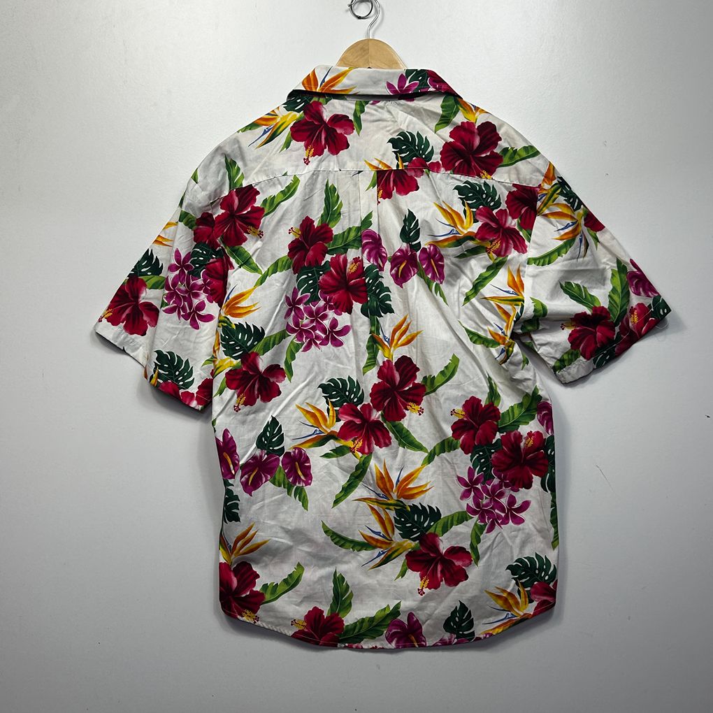 Hawaiin White Plus Size Cotton Floral Mens Shirt - Size 4XL