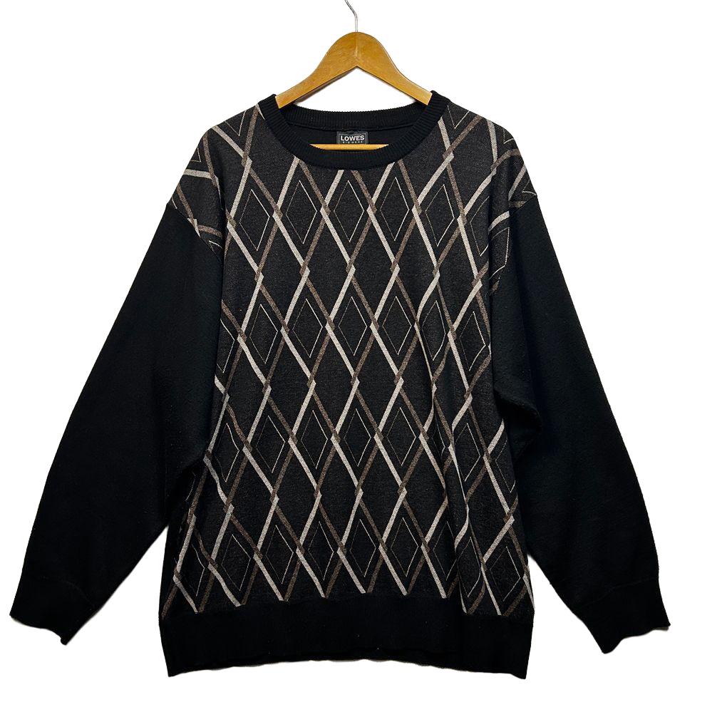 Vintage Lowes Black Diamond Pattern Knit Jumper - Size 3XL