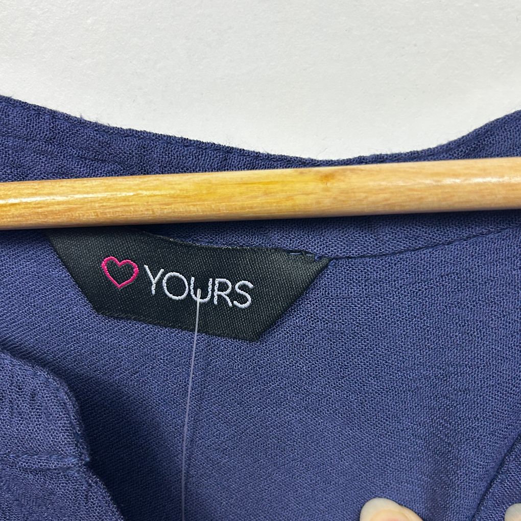 Yours Navy Plus Size Henley Top - Size 26/28