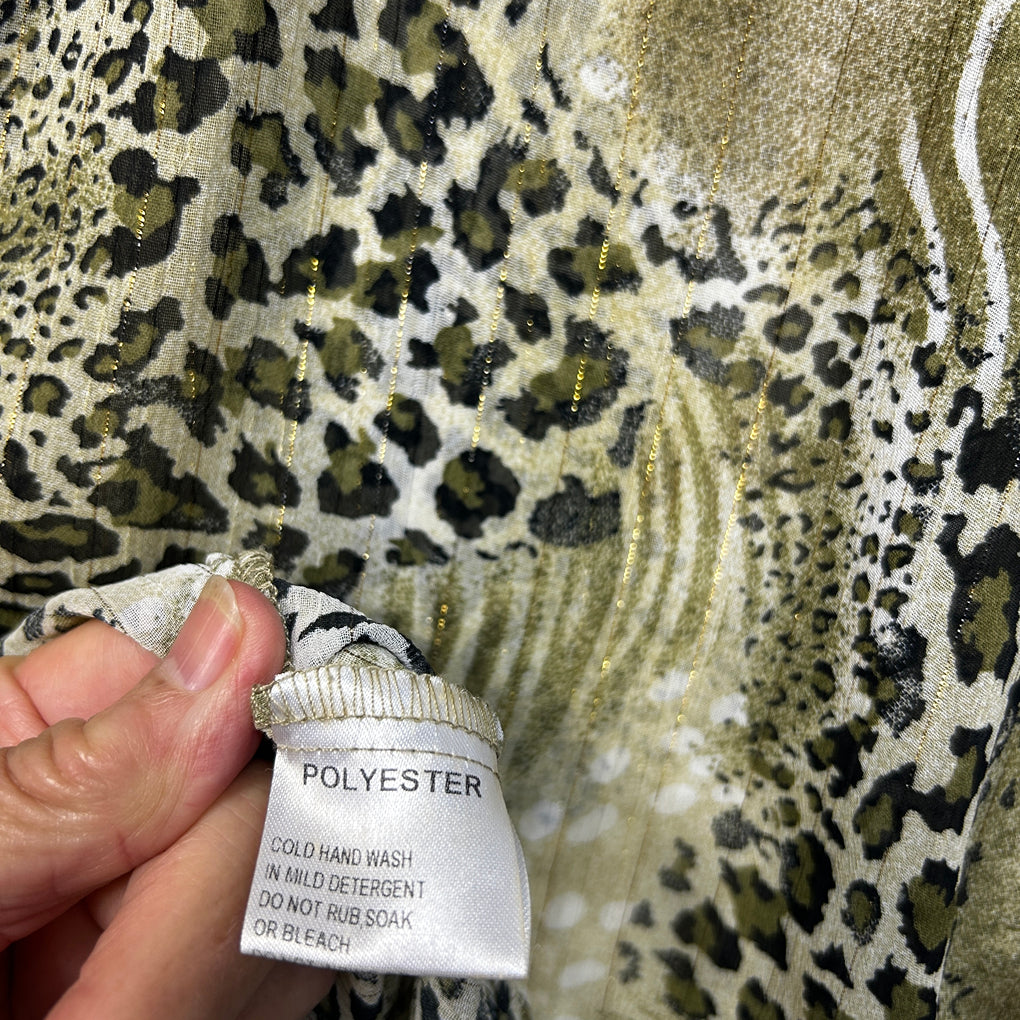 Olive Animal Print Sheer Tunic Top - Size 16?