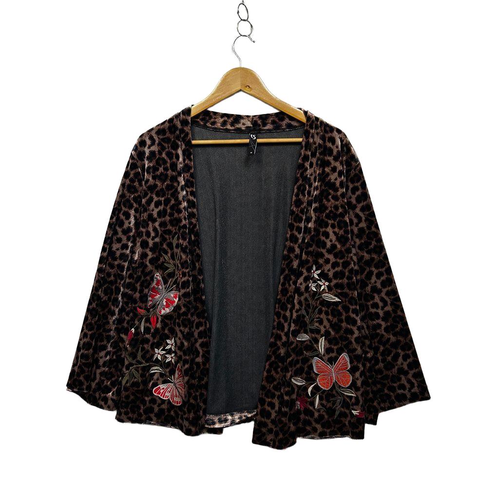 Taking Shape Brown Leopard Velvet Print Jacket - Size 16