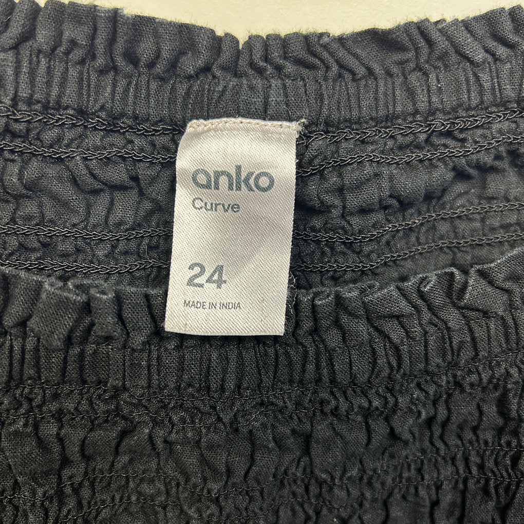 Anko Black Shirred Cotton Top - Size 24