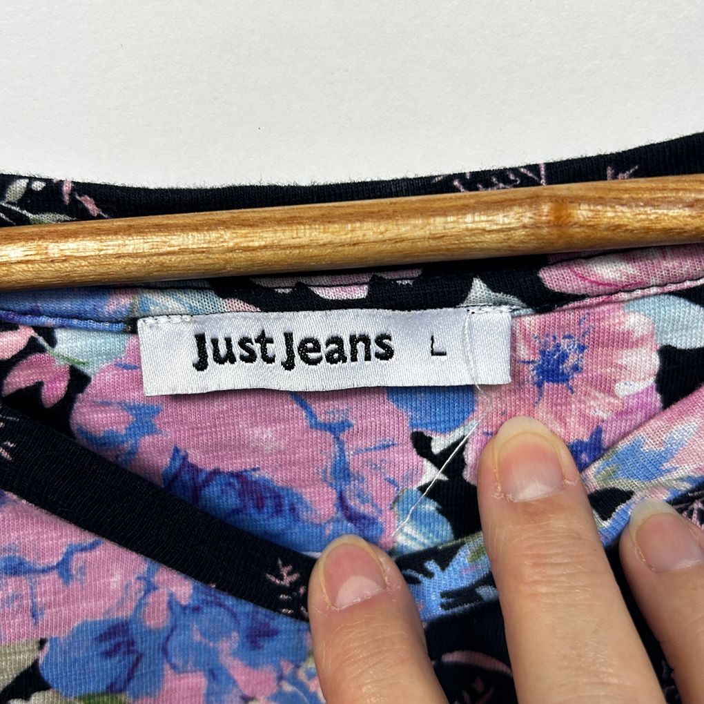 Just Jeans Black Floral Cotton Top - Size L