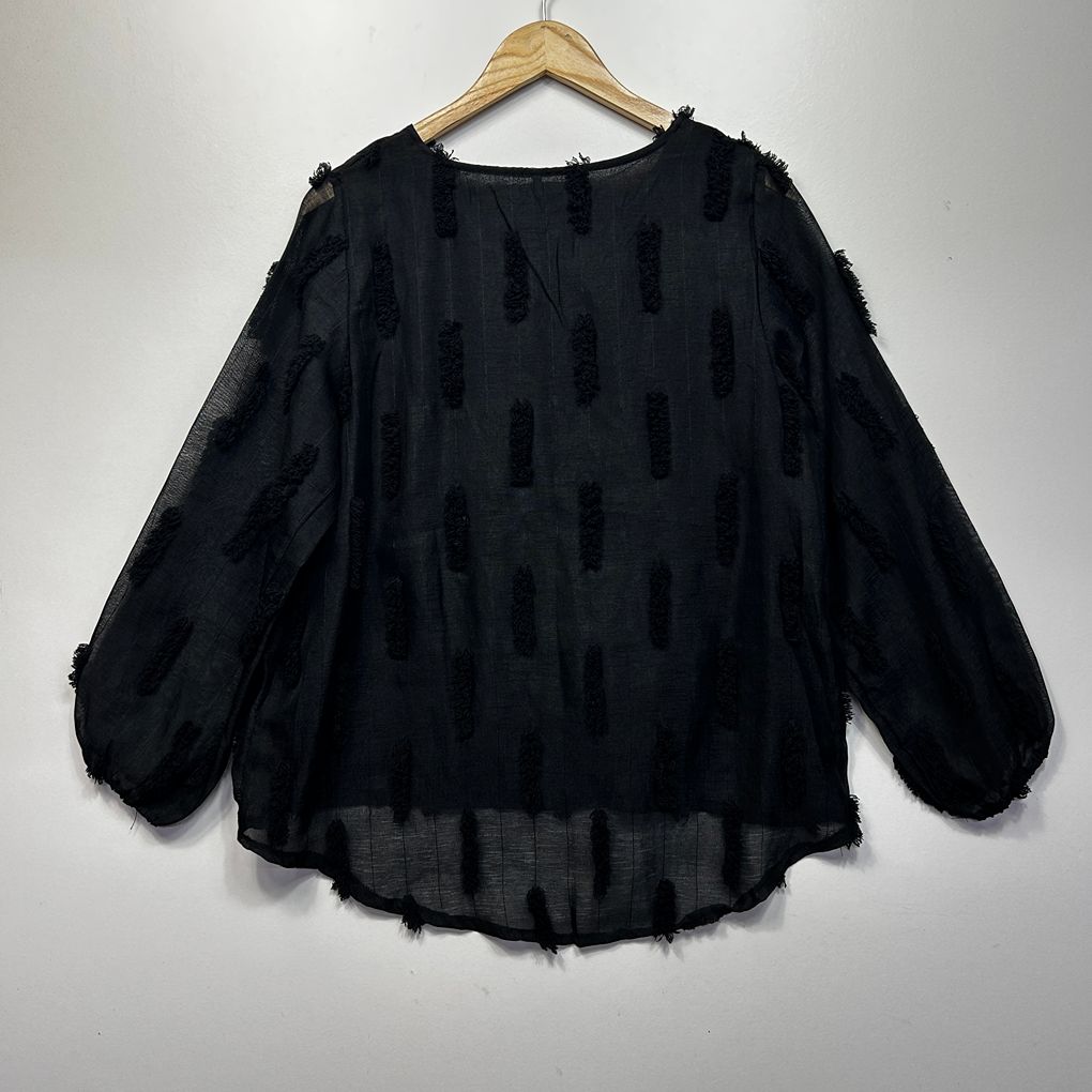 Indigo Designs Black Textured Cotton Top - Size L