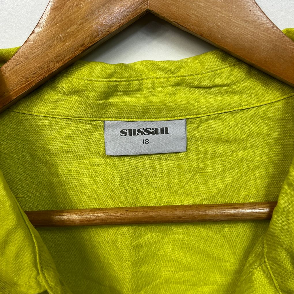 Sussan Lime Green Plus Size Linen Shirt - Size 18