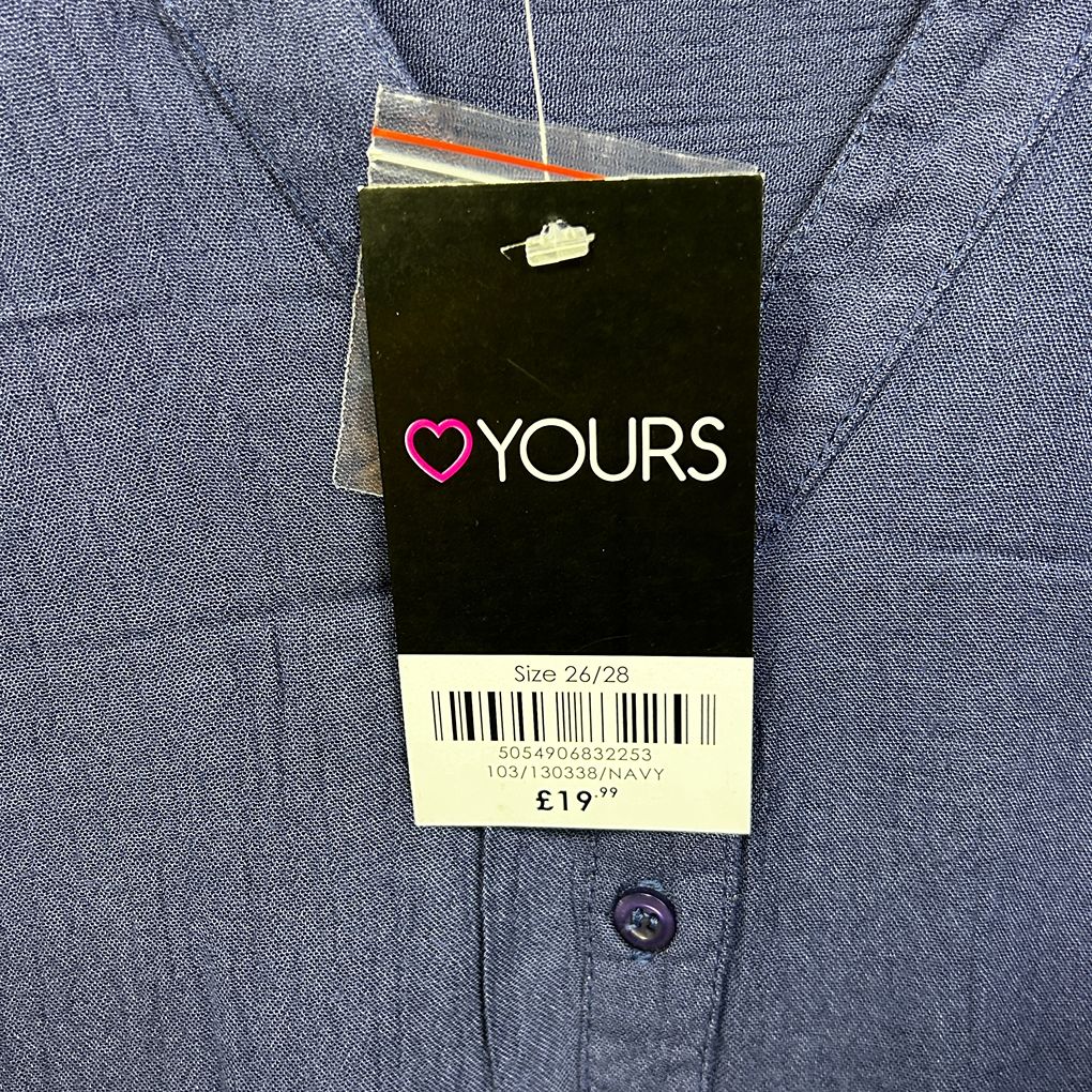 Yours Navy Plus Size Henley Top - Size 26/28