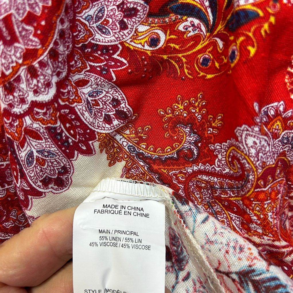 Autograph Red Paisley Linen Top - Size 24