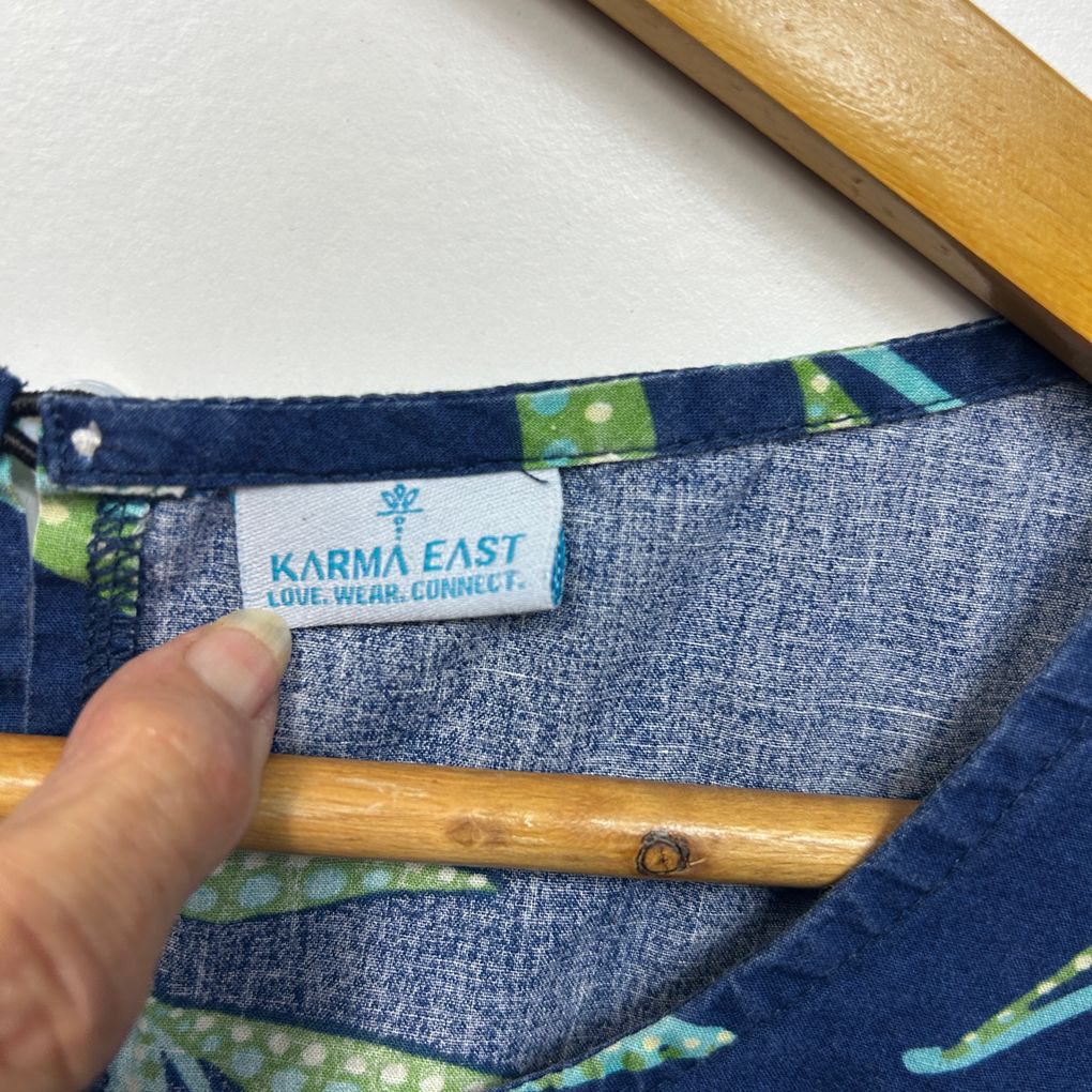 Karma East Navy Floral Cotton Dress - Size XL