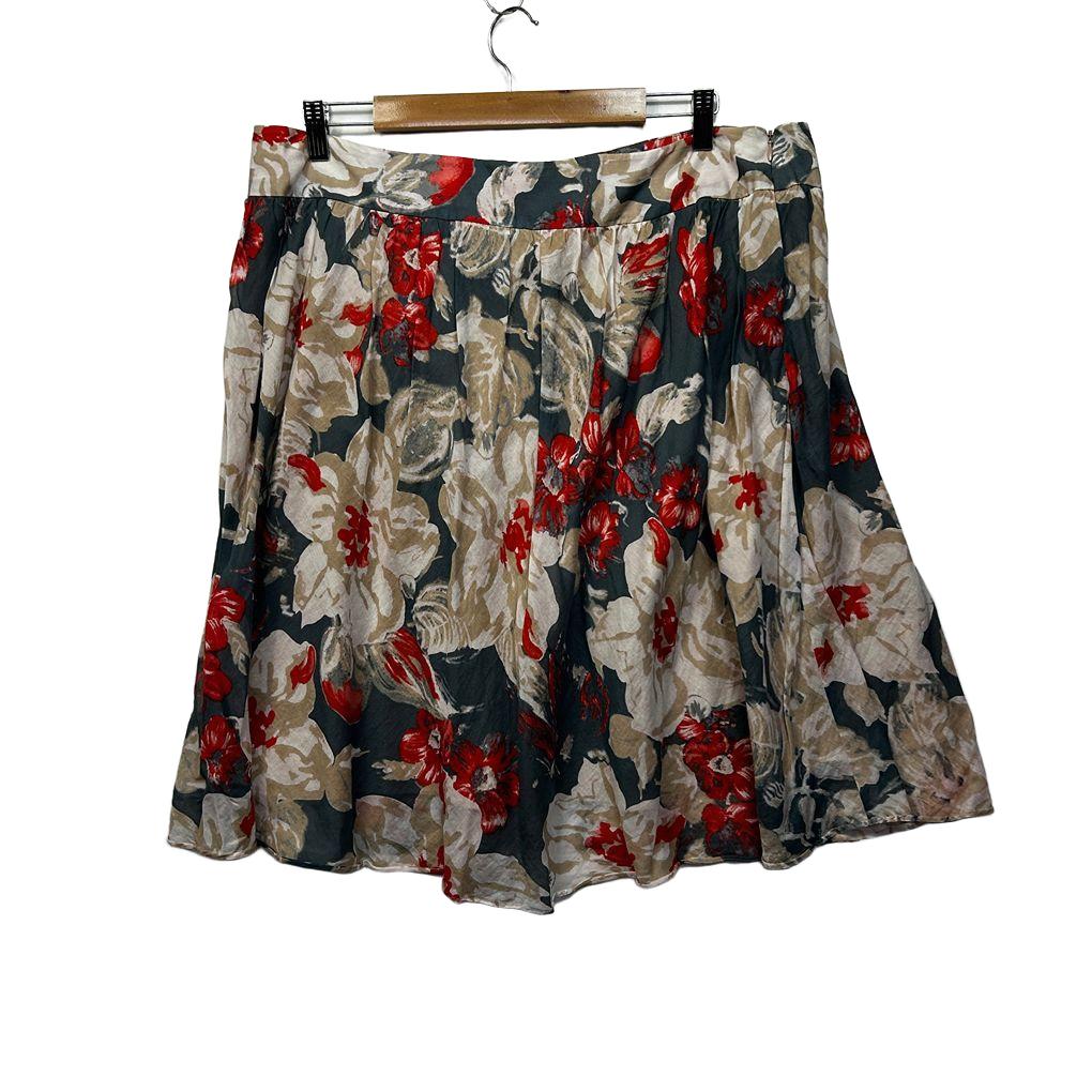Laura Ashley Multicoloured Floral Silk Blend Cotton Skirt - Size 16