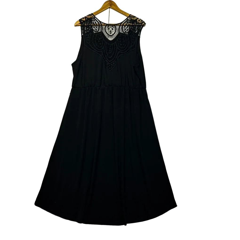 Sara Black Crochet Neck Maxi Dress - Size 2X