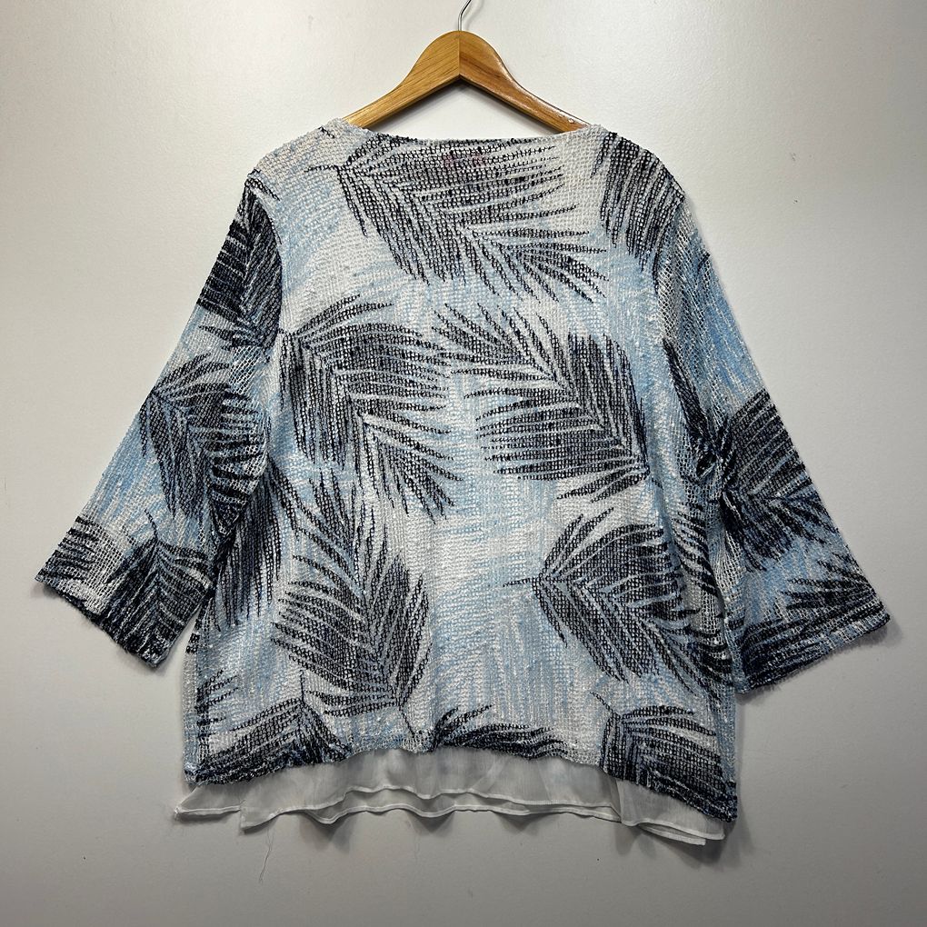 Millers Blue Palm Print Sequins Top - Size 20