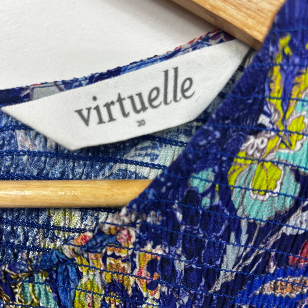 Virtuelle Blue Floral Shirred Maxi Dress - Size 20