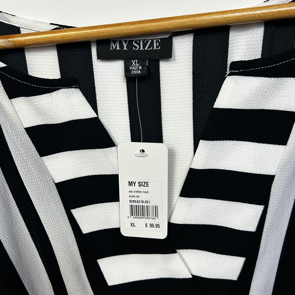 My Size Black White Striped Plus Size Tunic Top - Size XL/22