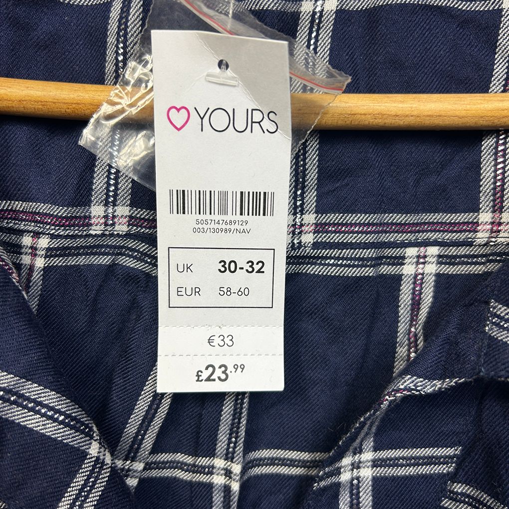 Yours Navy Check Shirt - Size 30-32