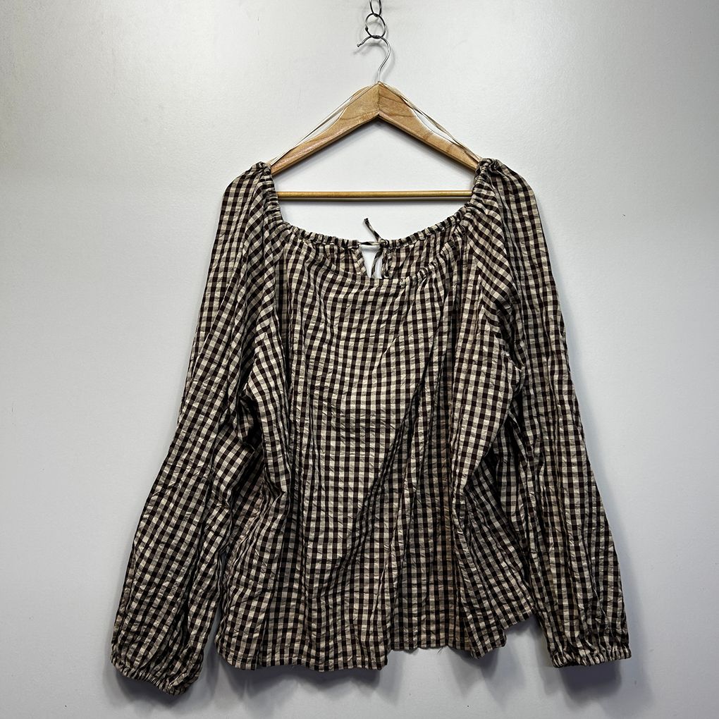 Ed-it-ed Chocolate Gingham Cotton Top - Size 16