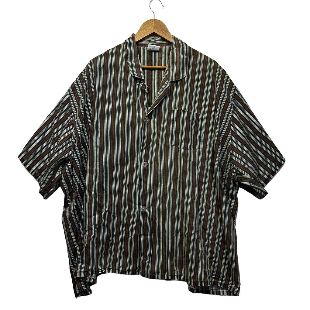 Vintage Green Striped Cotton Mens PJ Shirt - Size 4XL