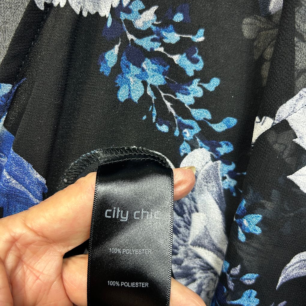 City Chic Black Floral Wrap Top - Size 24/XXL