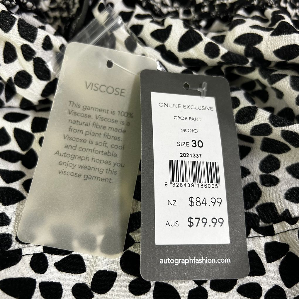Autograph Black White Print Plus Size Crop Pants - Size 30