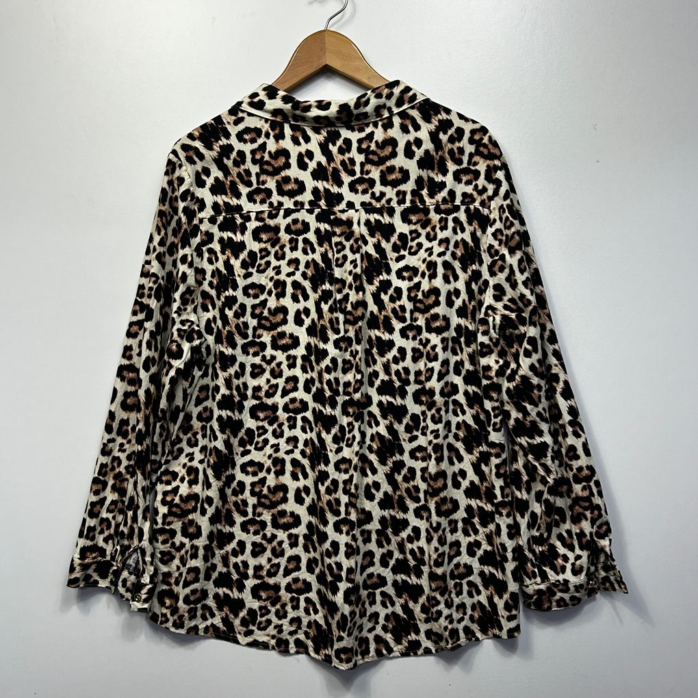 Suzanne Grae Linen Leopard Print Linen Shirt - Size 16
