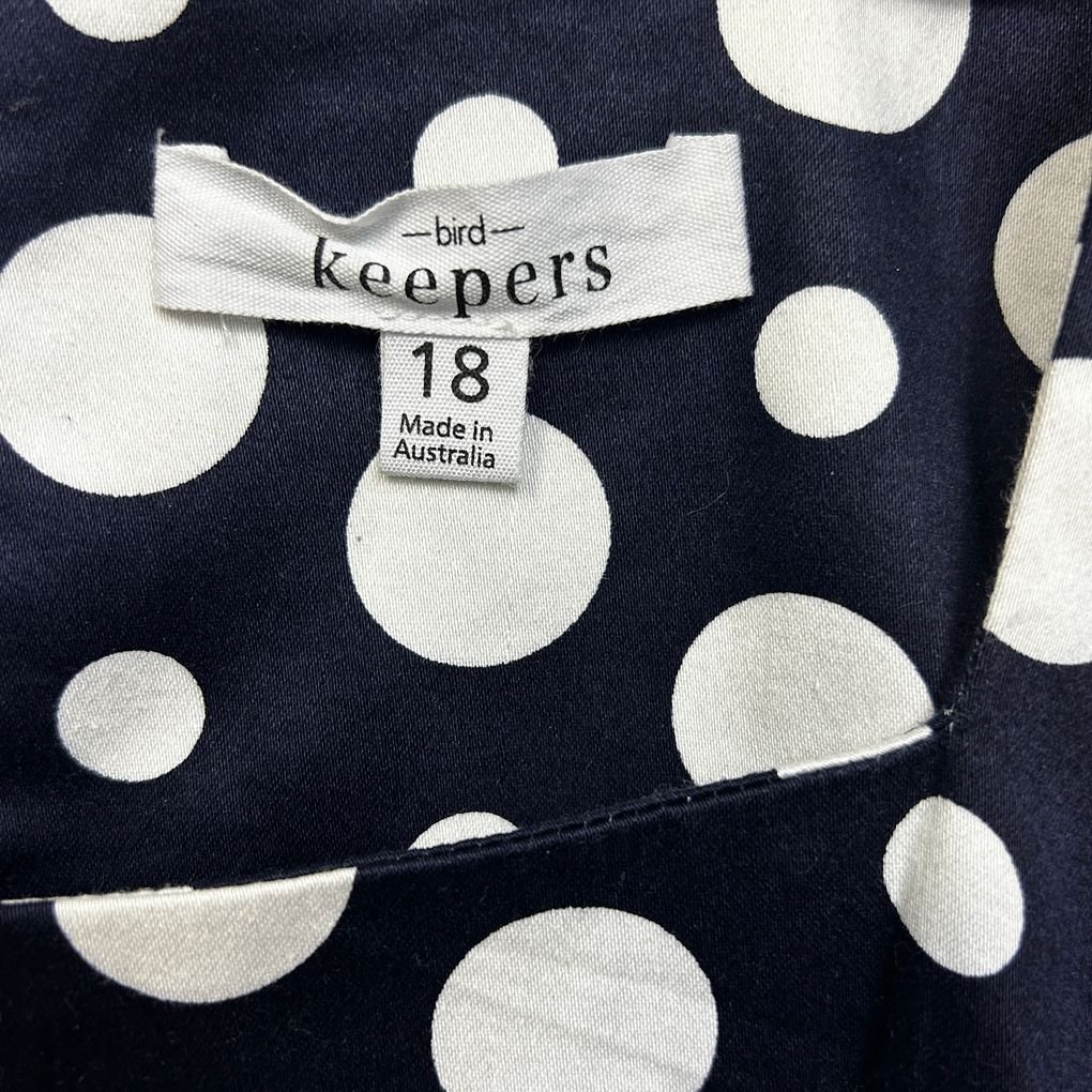 Bird Keepers Navy White Polka Dot Cotton Dress - Size 18