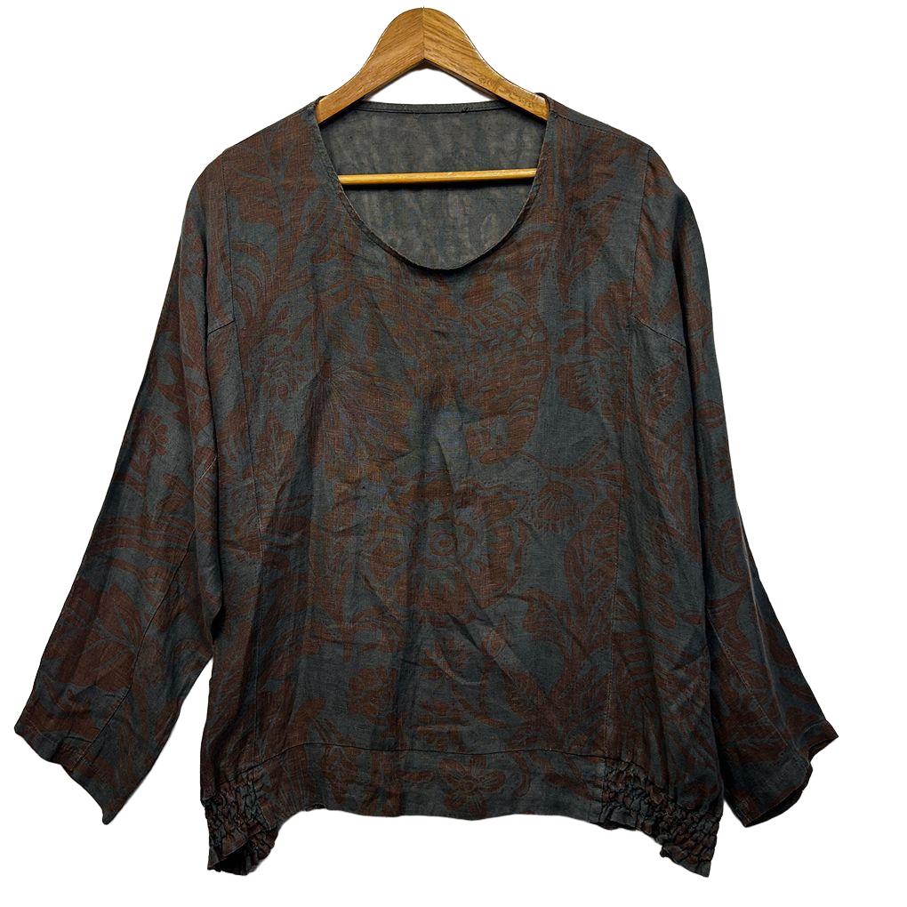 Print Linen Top - Size 22