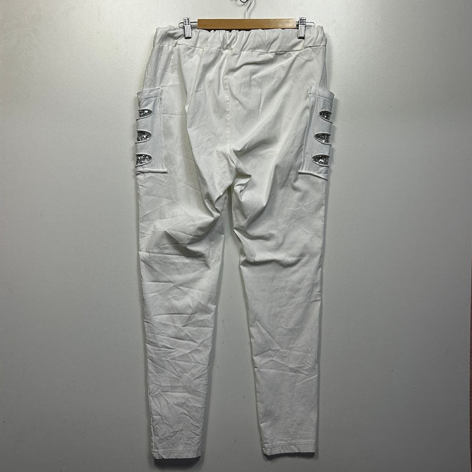 White Pants Sequins Drawstring - Size 12/14