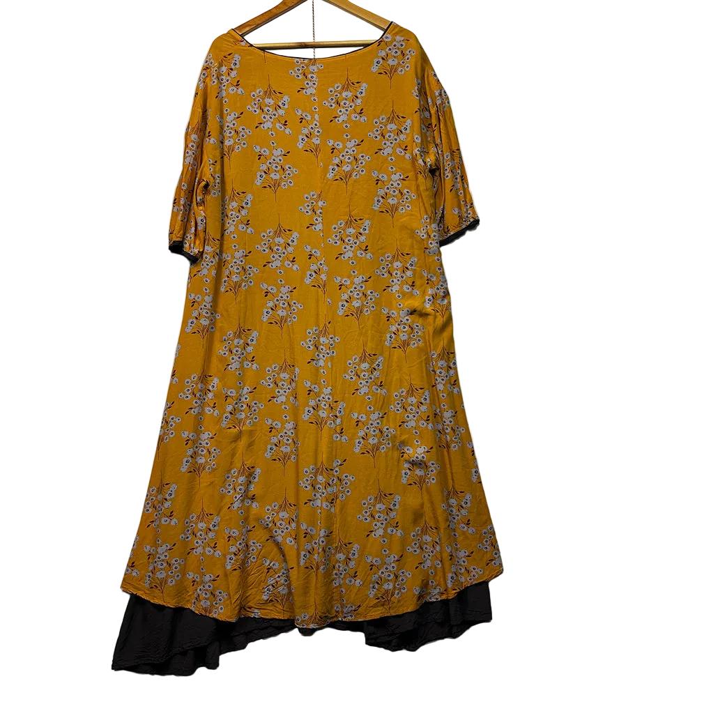 Mustard Floral Layered Dress - Size XXL