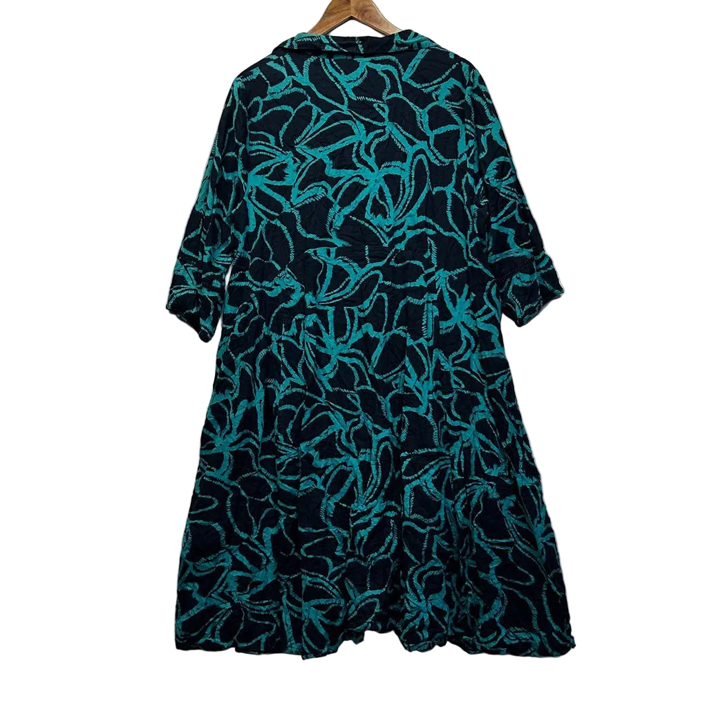 Virtuelle Navy Teal Print Cotton Dress - Size 16
