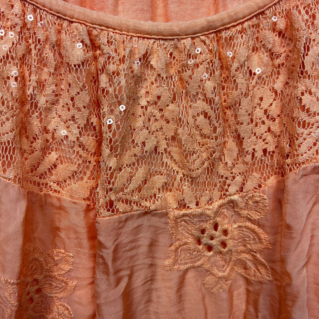 Donna Donna Italian Orange Lace Sequin Silk Tunic Top - One Size 14/16