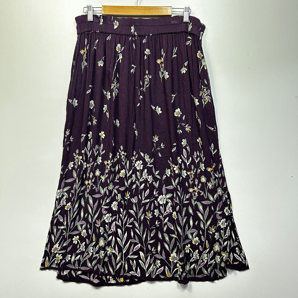 Tree of Life Purple Floral Boho Maxi Skirt - Size XL