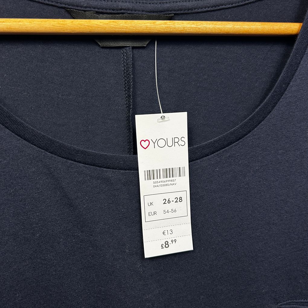 Yours Navy Plus Size Cotton Top - Size 26-28