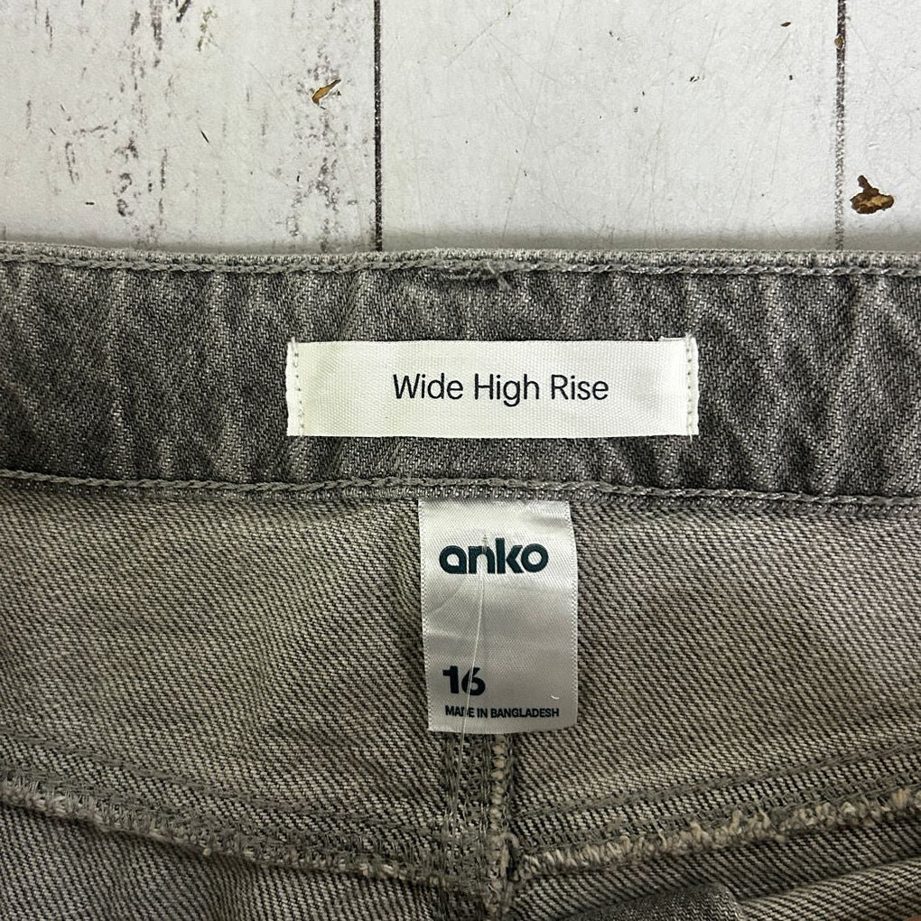 Anko Grey Wide Leg HIgh Rise Jeans - Size 16