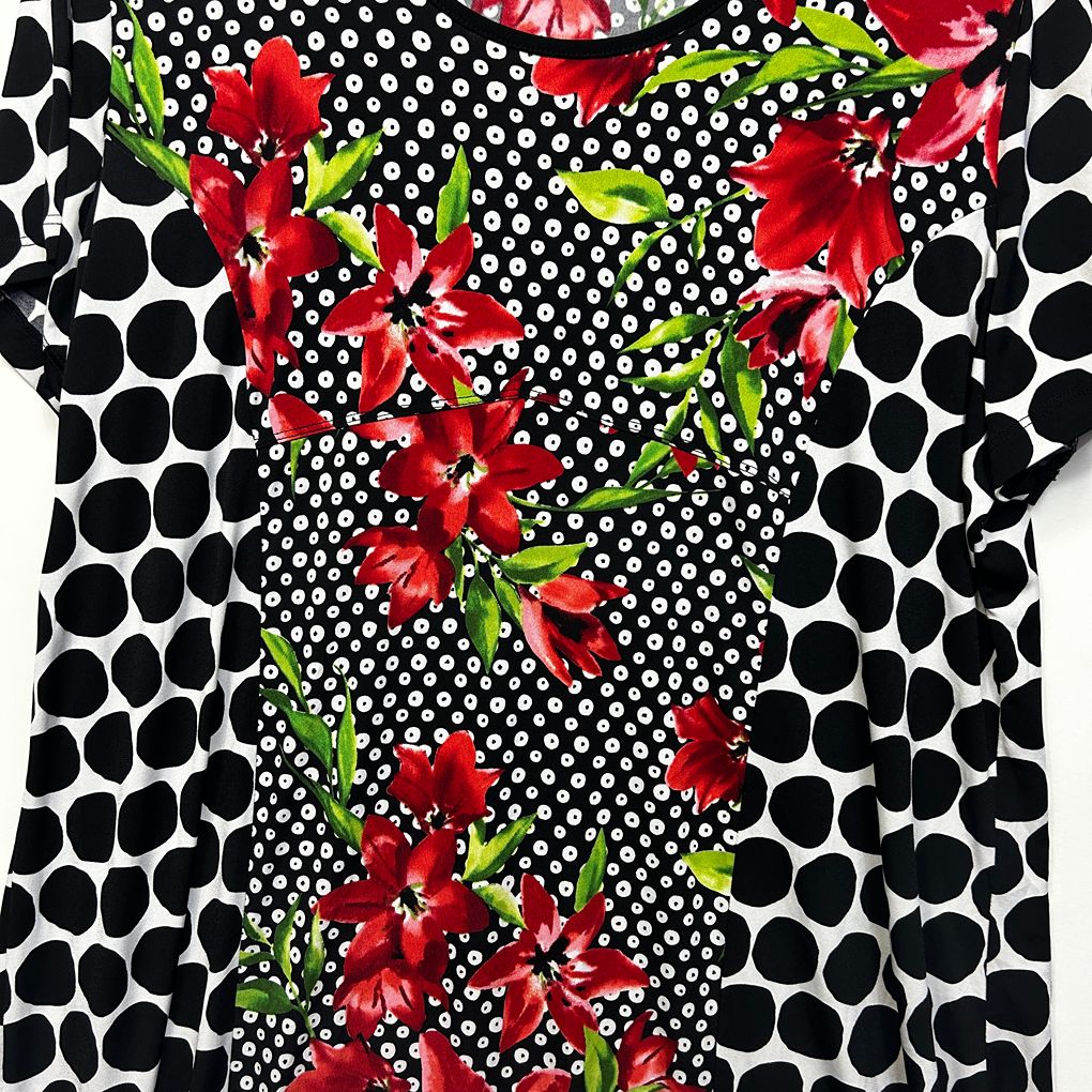 Taking Shape Black & Red Floral Spot Dress - Size 16/S