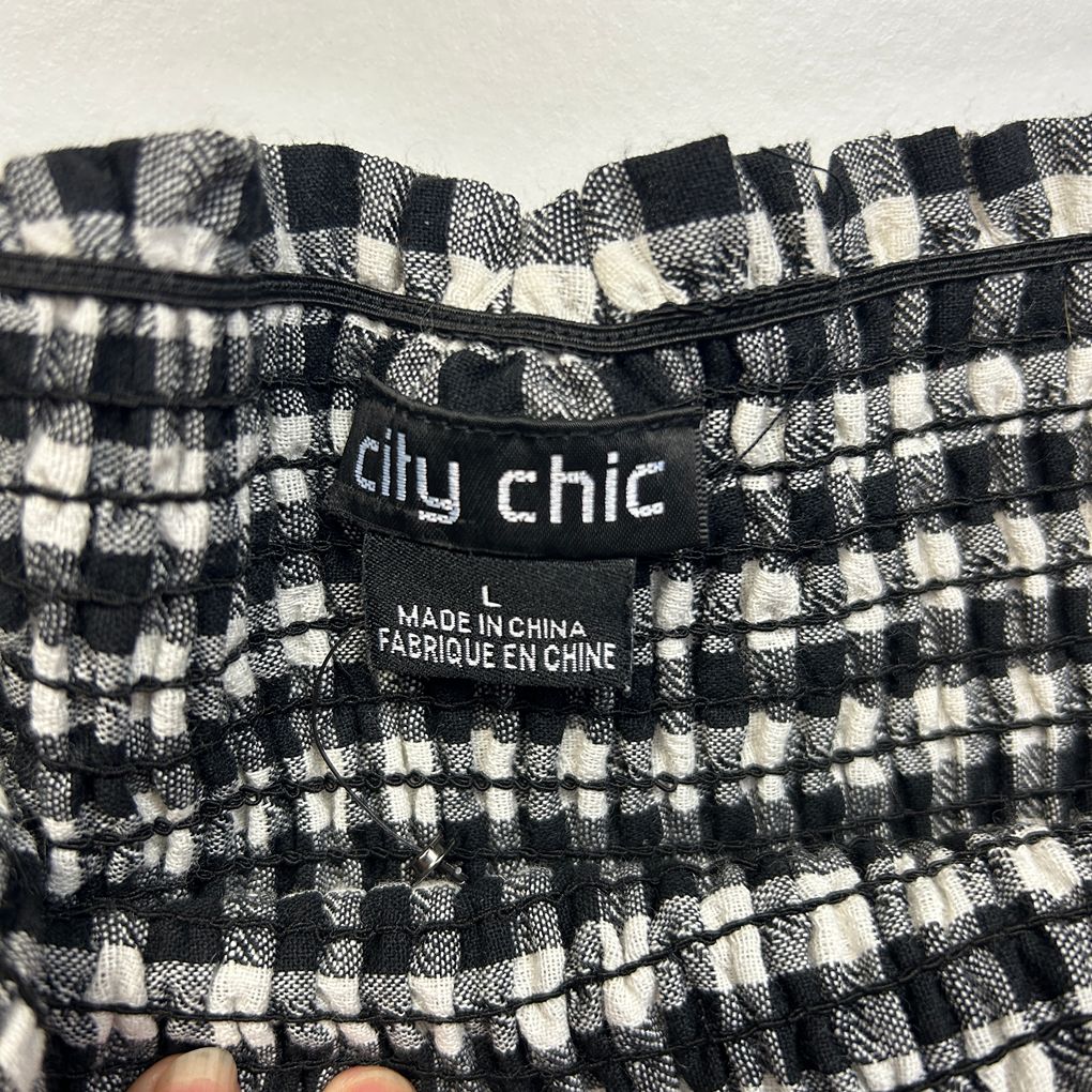 City Chic Black White Gingham Cotton Dress - Size 20/L