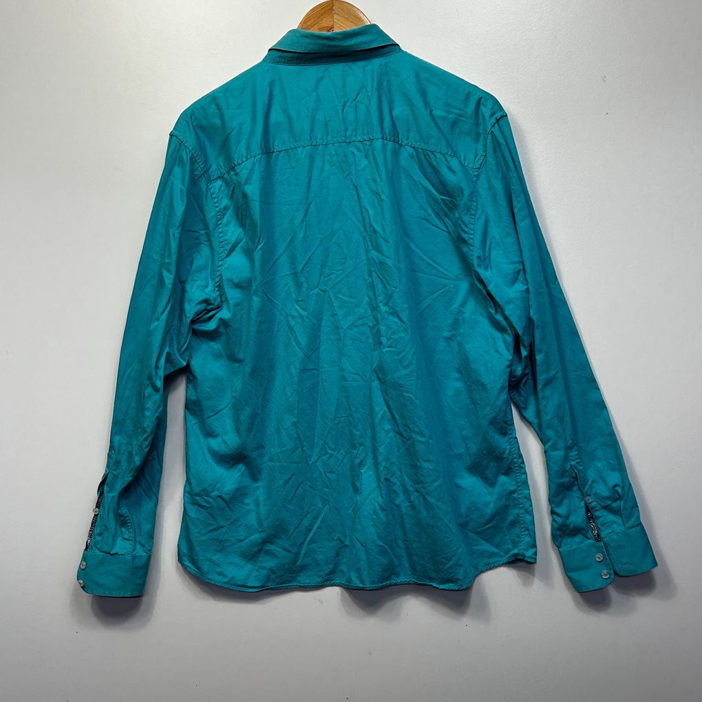 David Smith Teal Cotton Shirt - Size 18
