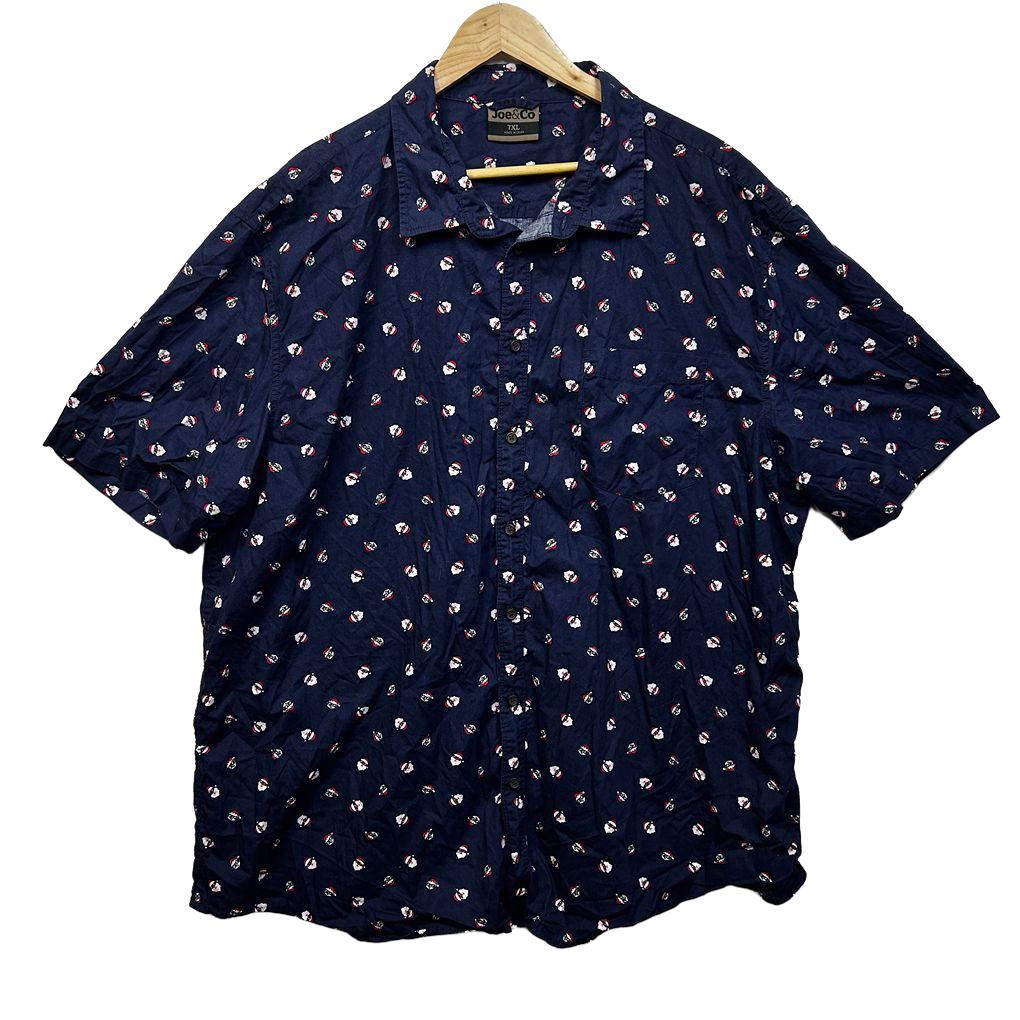 Joe & Co Navy Santa Christmas Cotton Mens Shirt - Size 7XL