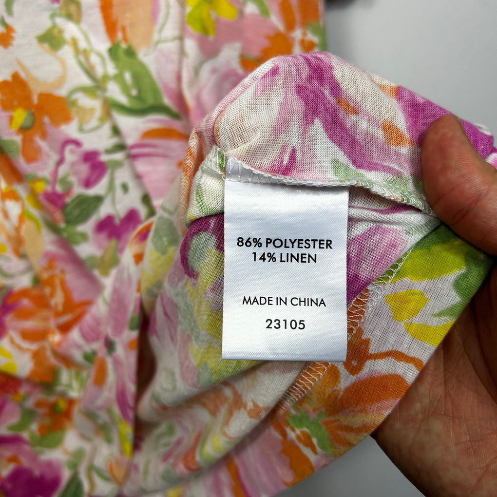 Suzanne Grae Pink Floral Linen Top - Size L