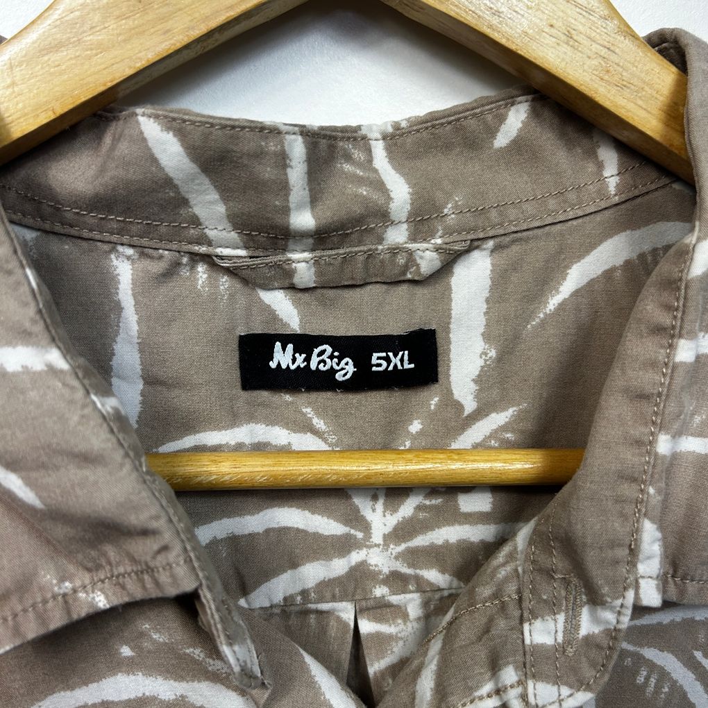 Mr Big Beige Short Sleeve Palm Floral Cotton Shirt - Size 5XL