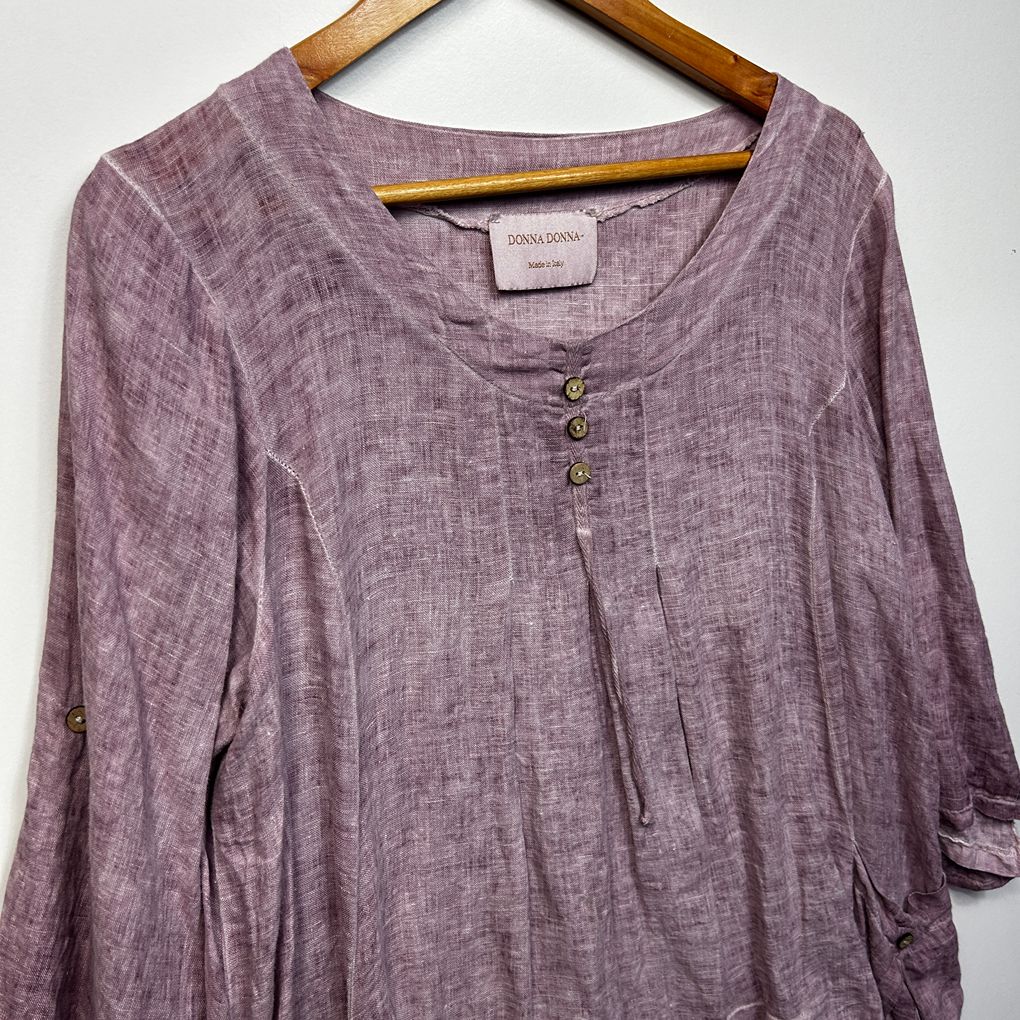 Donna Donna Purple Oversized Linen Top - Size S/M (Fit up to a 16)