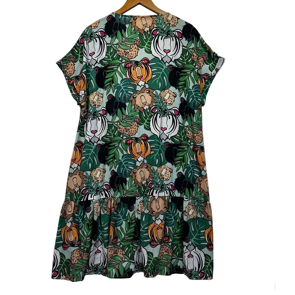 Lorraine Green Tiger Animal Print Dress - Size 16