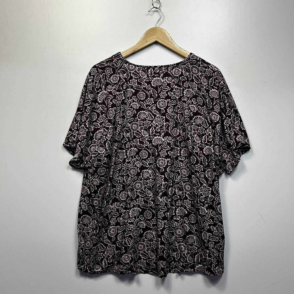 Anko Chocolate Pink Floral Plus Size Linen Top - Size 20